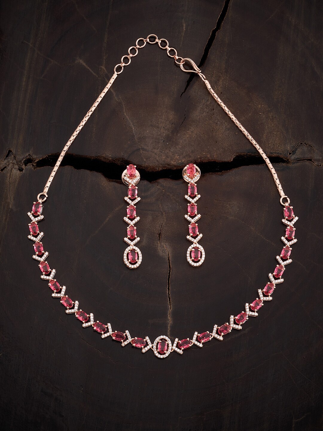 

Kushal's Fashion Jewellery Rose Gold-Plated CZ Studded Necklace Set