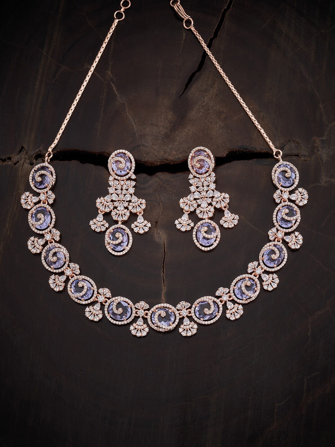 

Kushal's Fashion Jewellery Rose Gold-Plated CZ Studded Necklace Set