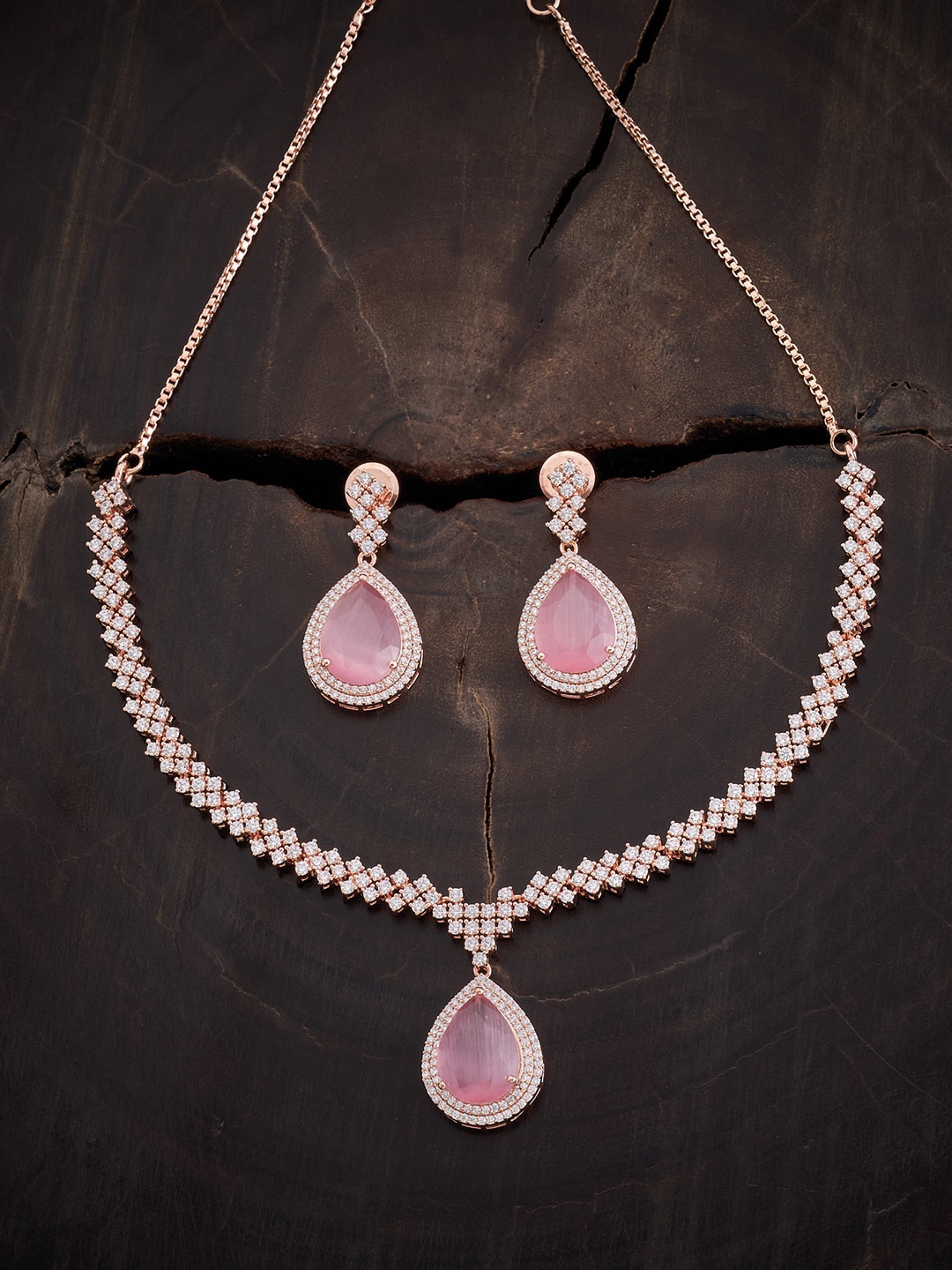 

Kushal's Fashion Jewellery Rose Gold-Plated Cubic Zirconia Studded Necklace Set
