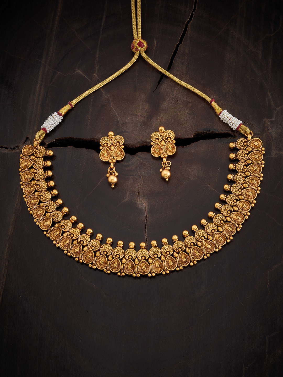 

Kushal's Fashion Jewellery Copper Antique Jewellery Set, Gold