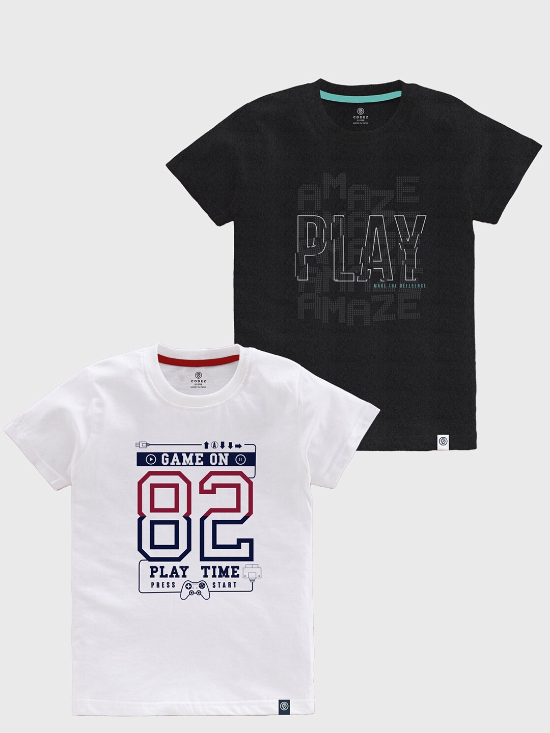 

CODEZ Boys Pack Of 2 Typography Printed Pure Coton T-shirt, Charcoal