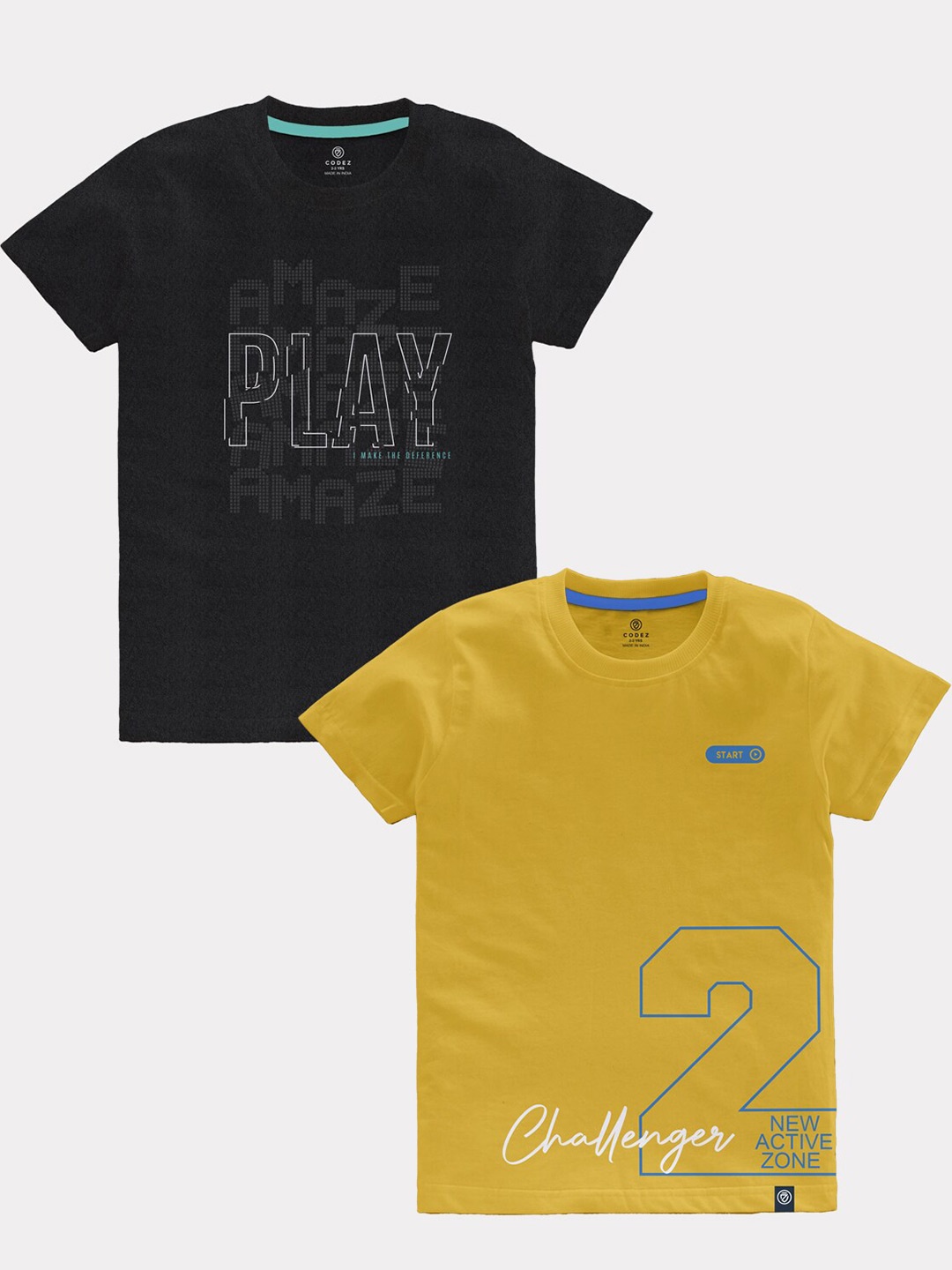 

CODEZ Boys Pack Of 2 Typography Printed Pure Coton T-shirt, Charcoal