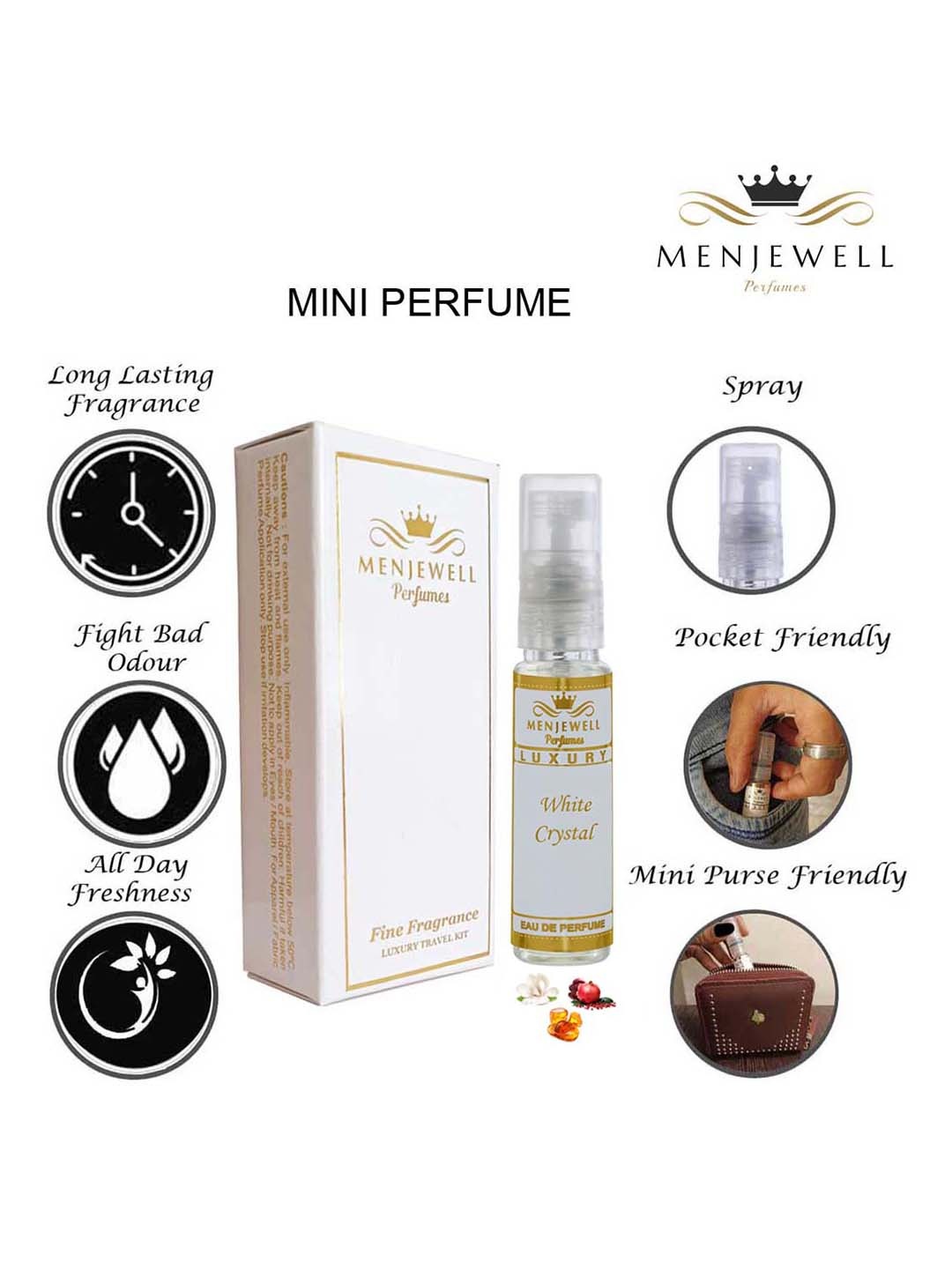 

Menjewell Women White Crystal Long-Lasting Mini Eau de Parfum - 10ml