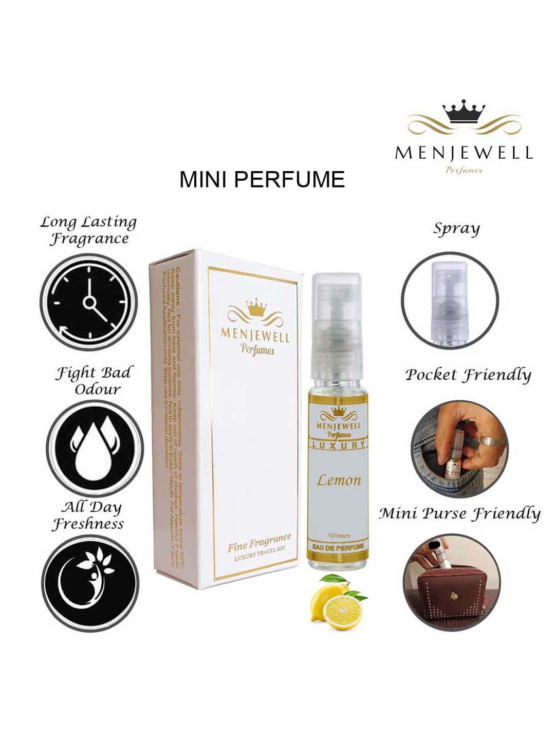 

Menjewell Women Lemon Long-Lasting Mini Eau de Parfum - 10ml, White