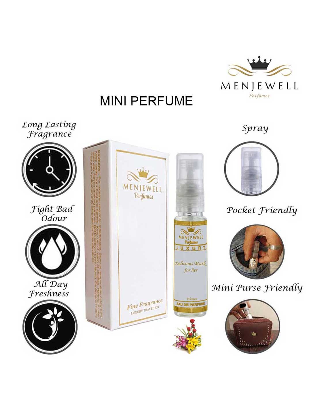 

Menjewell Women Declicious Musk Long-Lasting Mini Eau de Parfum - 10ml, White