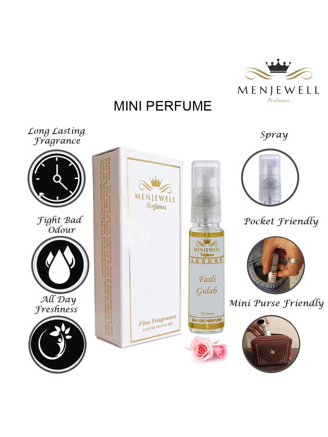 

Menjewell Women Fasli Gulab Long-Lasting Mini Eau de Parfum - 10ml, Yellow