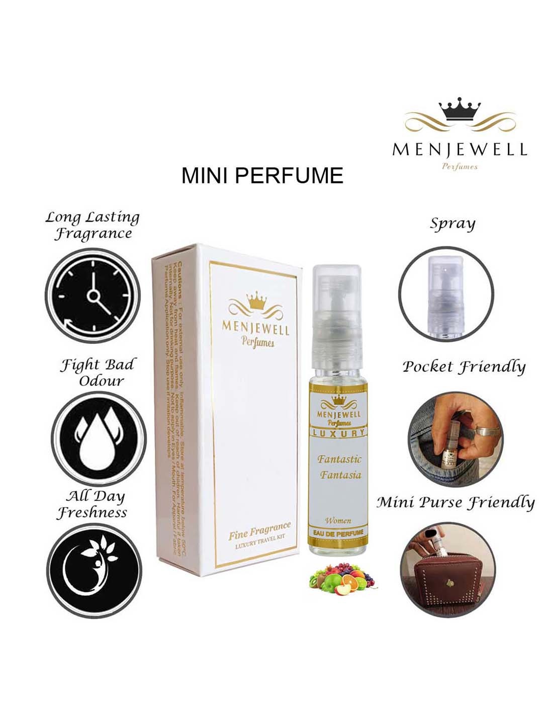

Menjewell Women Fantastic Fantasia Long-Lasting Mini Eau de Parfum - 10ml, Yellow