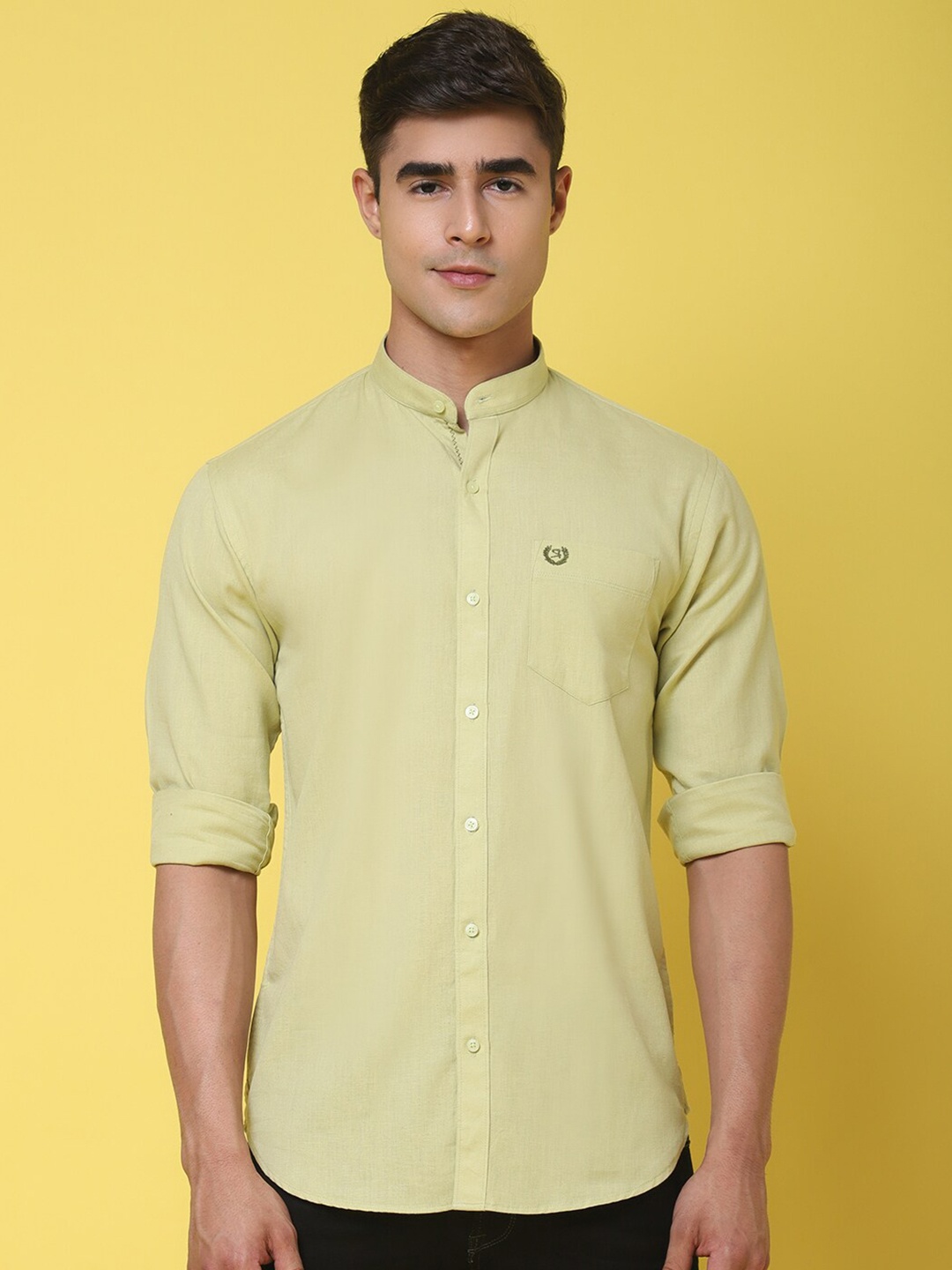 

Rodamo Band Collar Slim Fit Cotton Shirt, Lime green