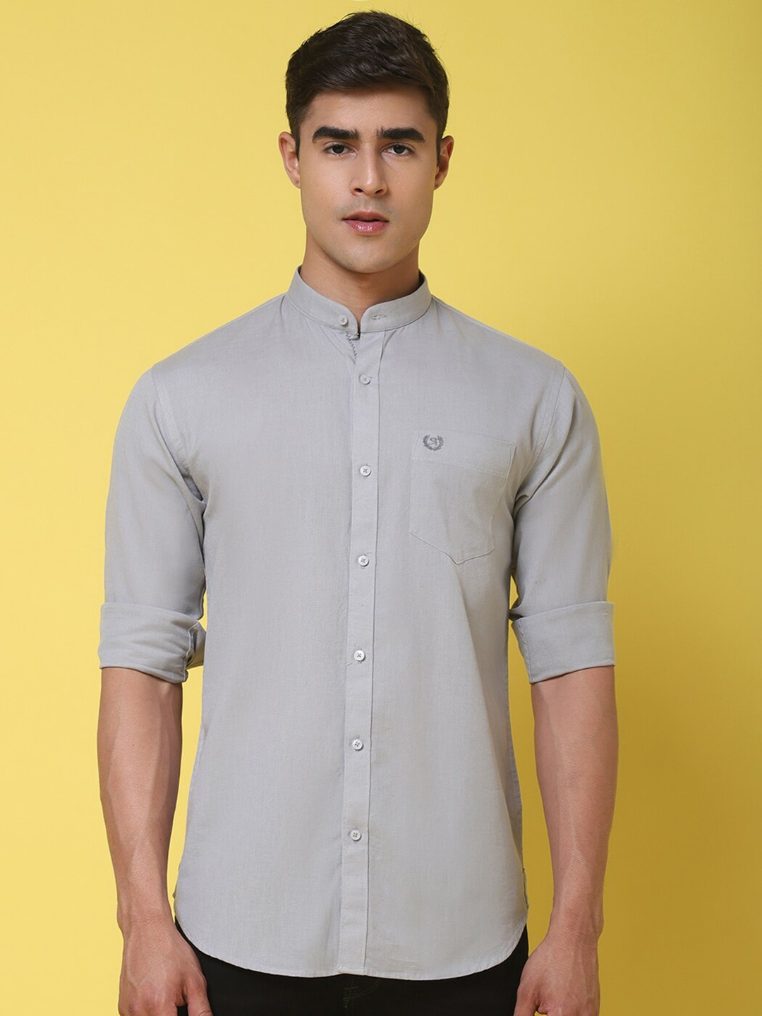 

Rodamo Band Collar Slim Fit Cotton Shirt, Grey