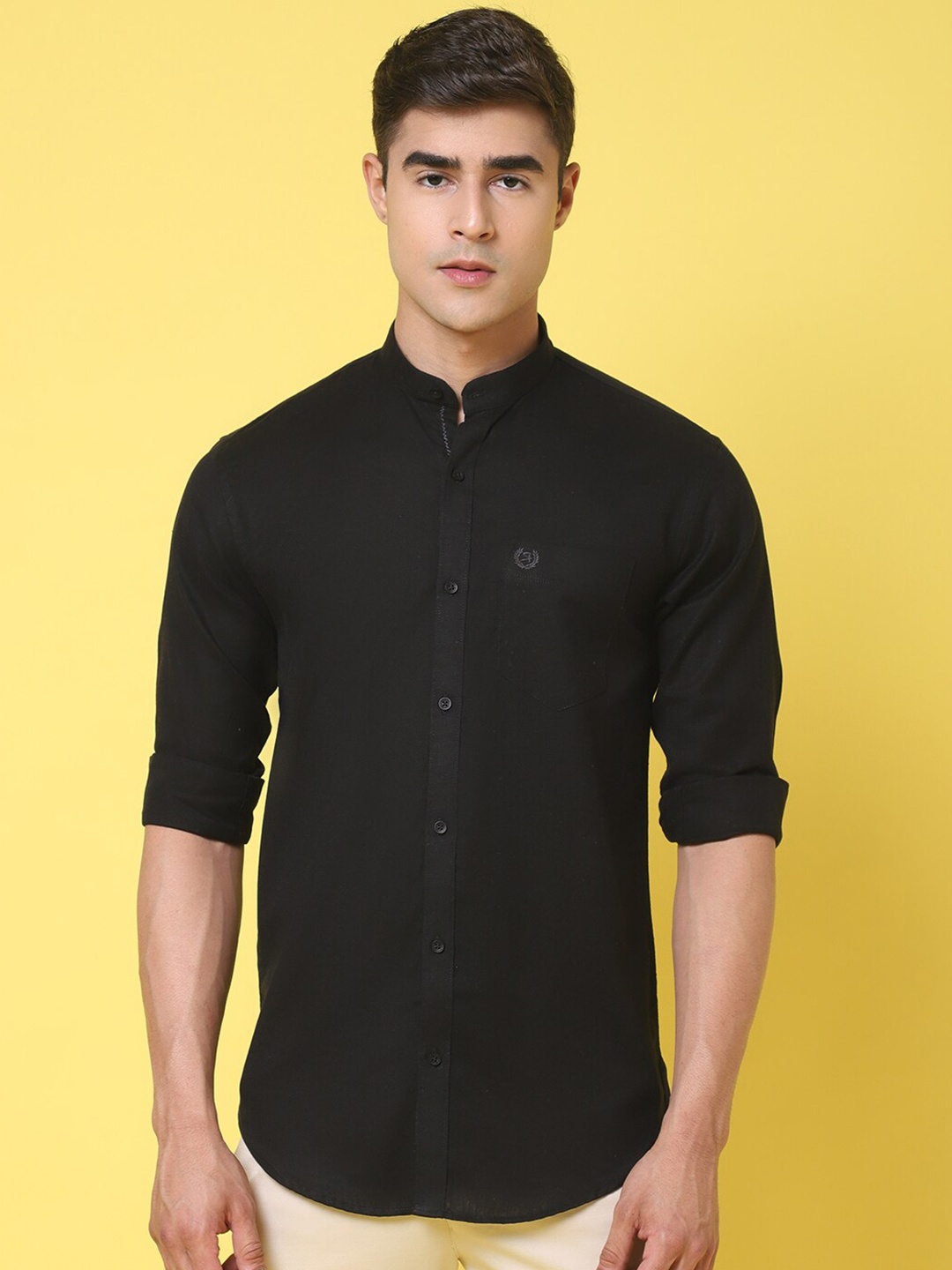 

Rodamo Band Collar Slim Fit Cotton Shirt, Black