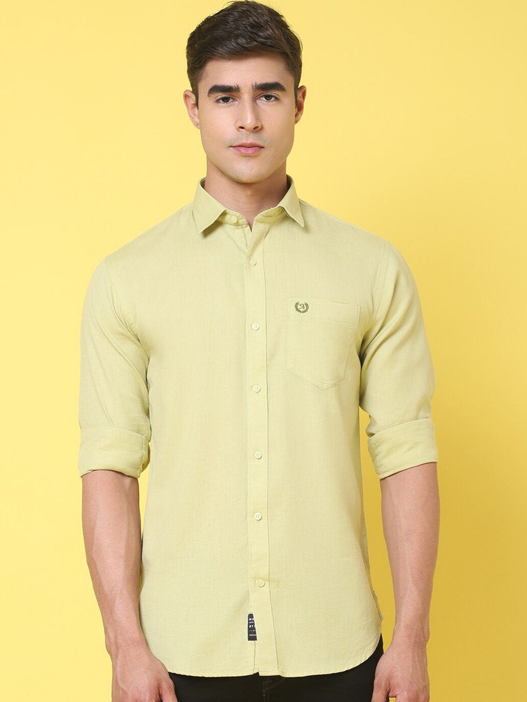 

Rodamo Spread Collar Slim Fit Cotton Shirt, Yellow