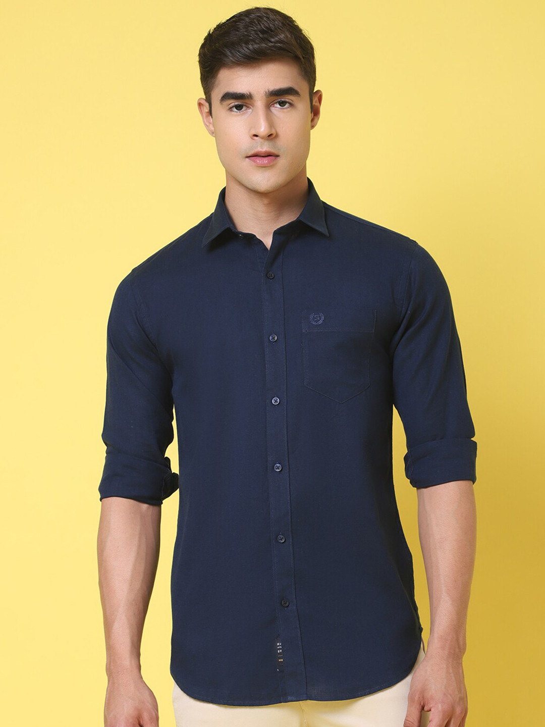 

Rodamo Spread Collar Slim Fit Cotton Shirt, Navy blue