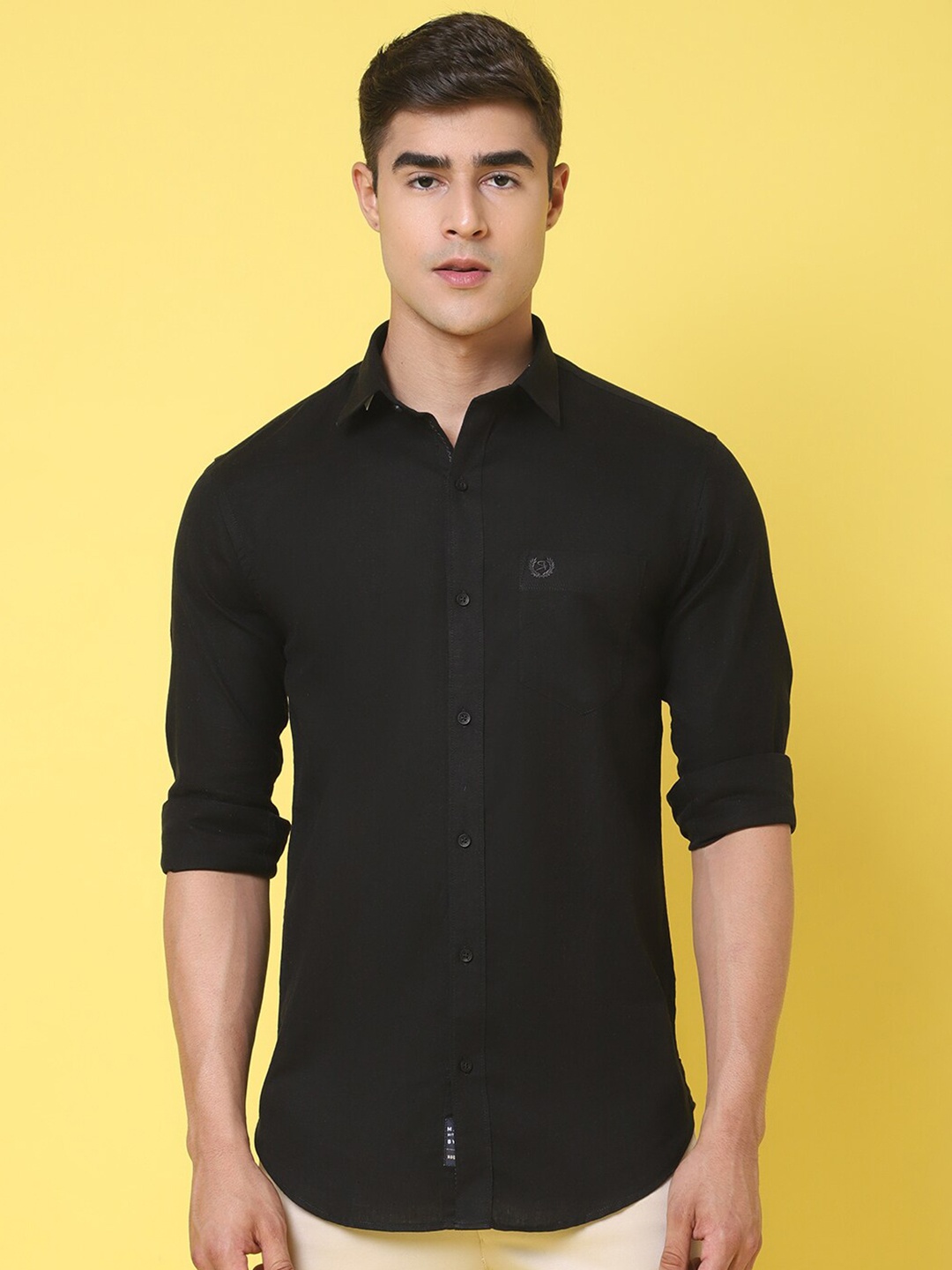 

Rodamo Spread Collar Slim Fit Cotton Shirt, Black