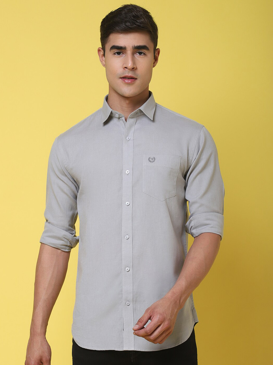 

Rodamo Spread Collar Slim Fit Cotton Shirt, Grey
