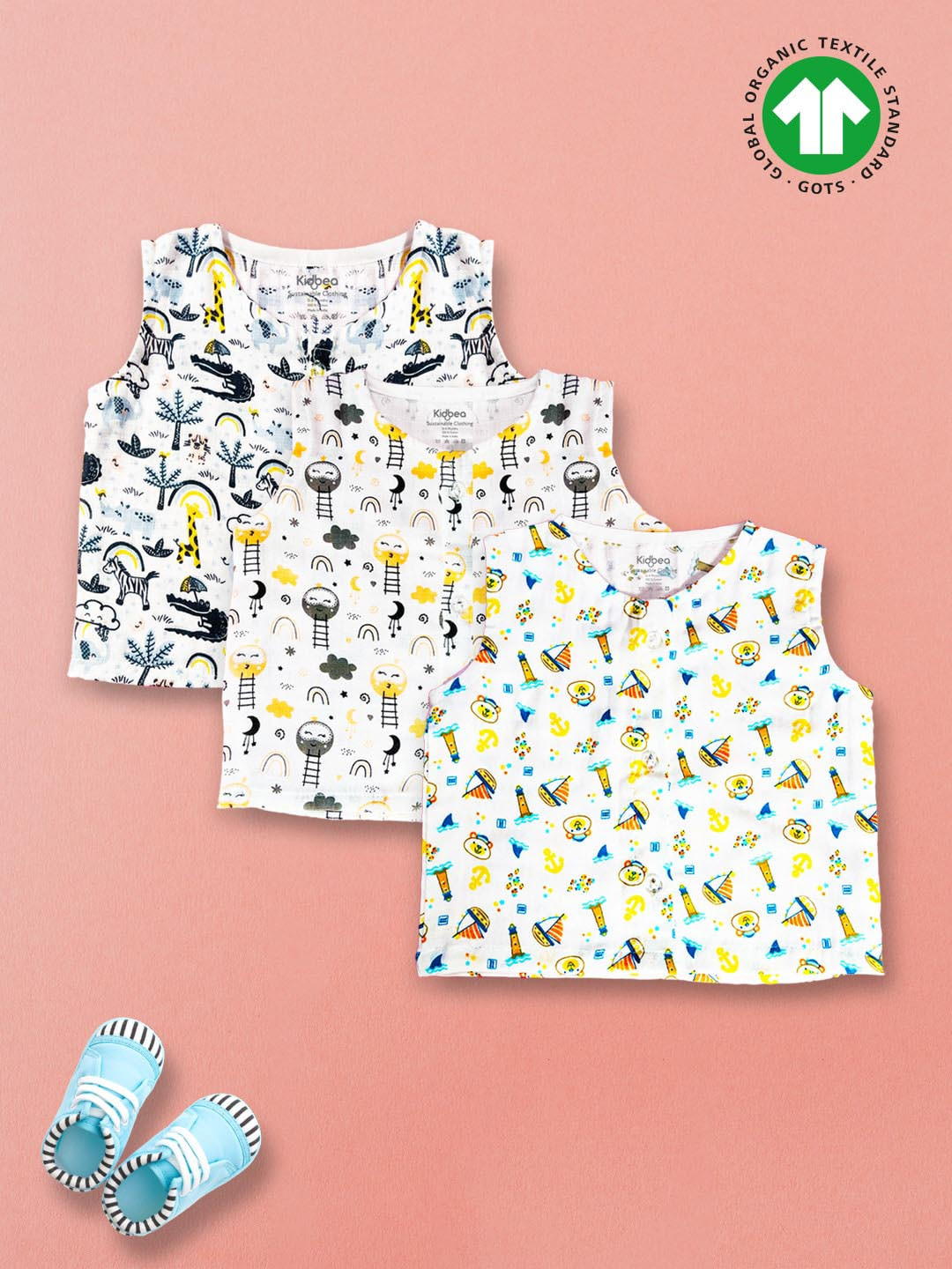 

Kidbea Unisex Pack Of 3 Printed Jhablas, White