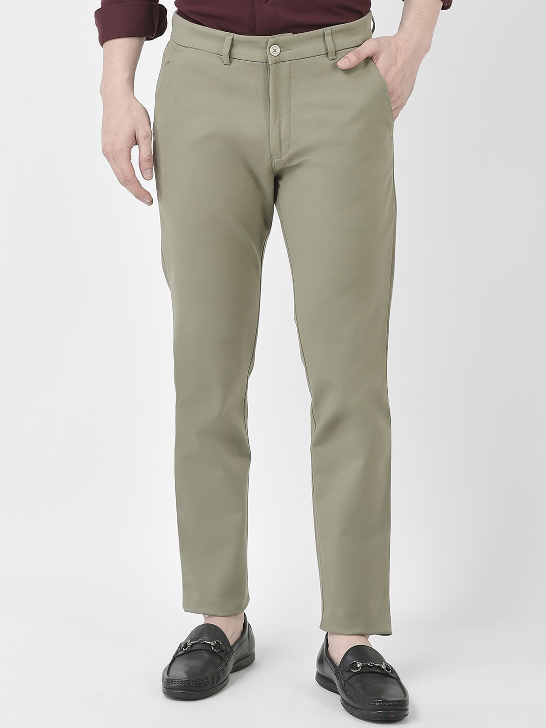 

Crimsoune Club Men Mid-Rise Slim Fit Cotton Formal Trousers, Green