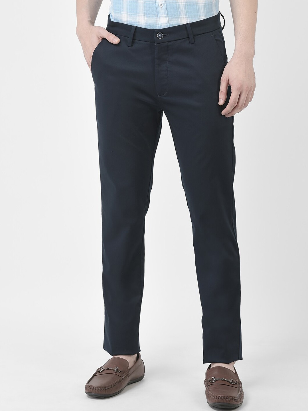 

Crimsoune Club Men Mid Rise Slim Fit Cotton Formal Trousers, Navy blue