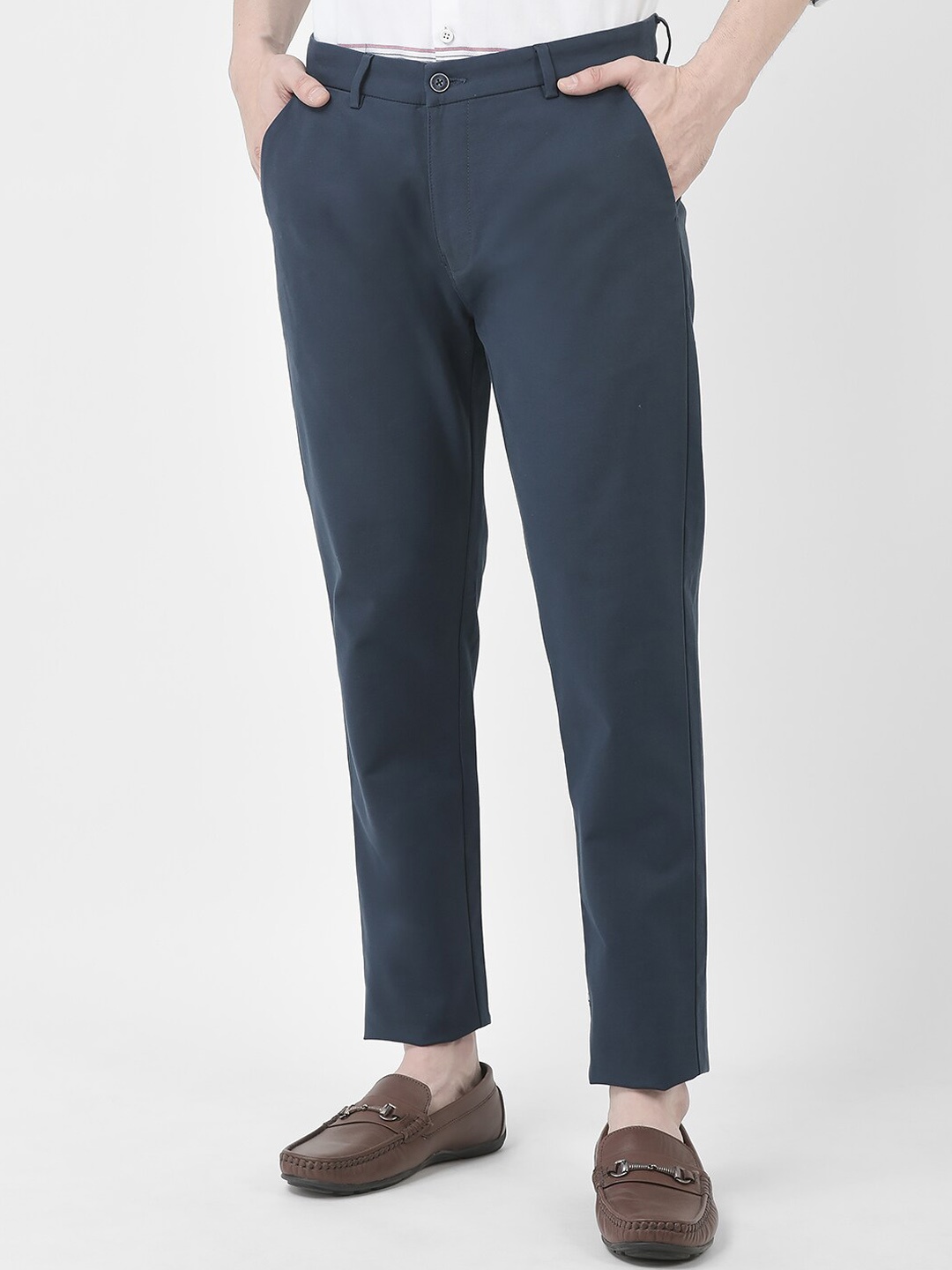 

Crimsoune Club Men Mid-Rise Slim Fit Cotton Formal Trousers, Blue