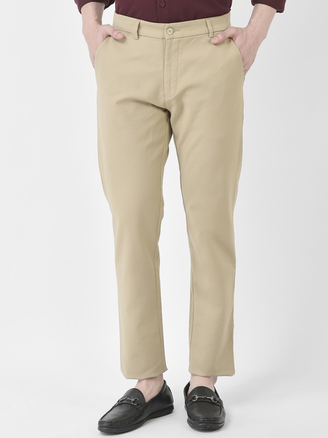 

Crimsoune Club Men Mid Rise Slim Fit Cotton Formal Trousers, Beige