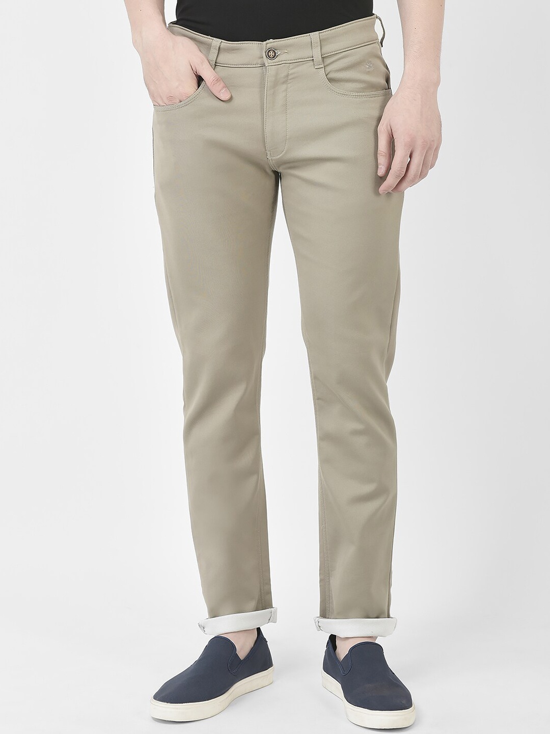

Crimsoune Club Men Mid-Rise Slim Fit Cotton Trousers, Beige