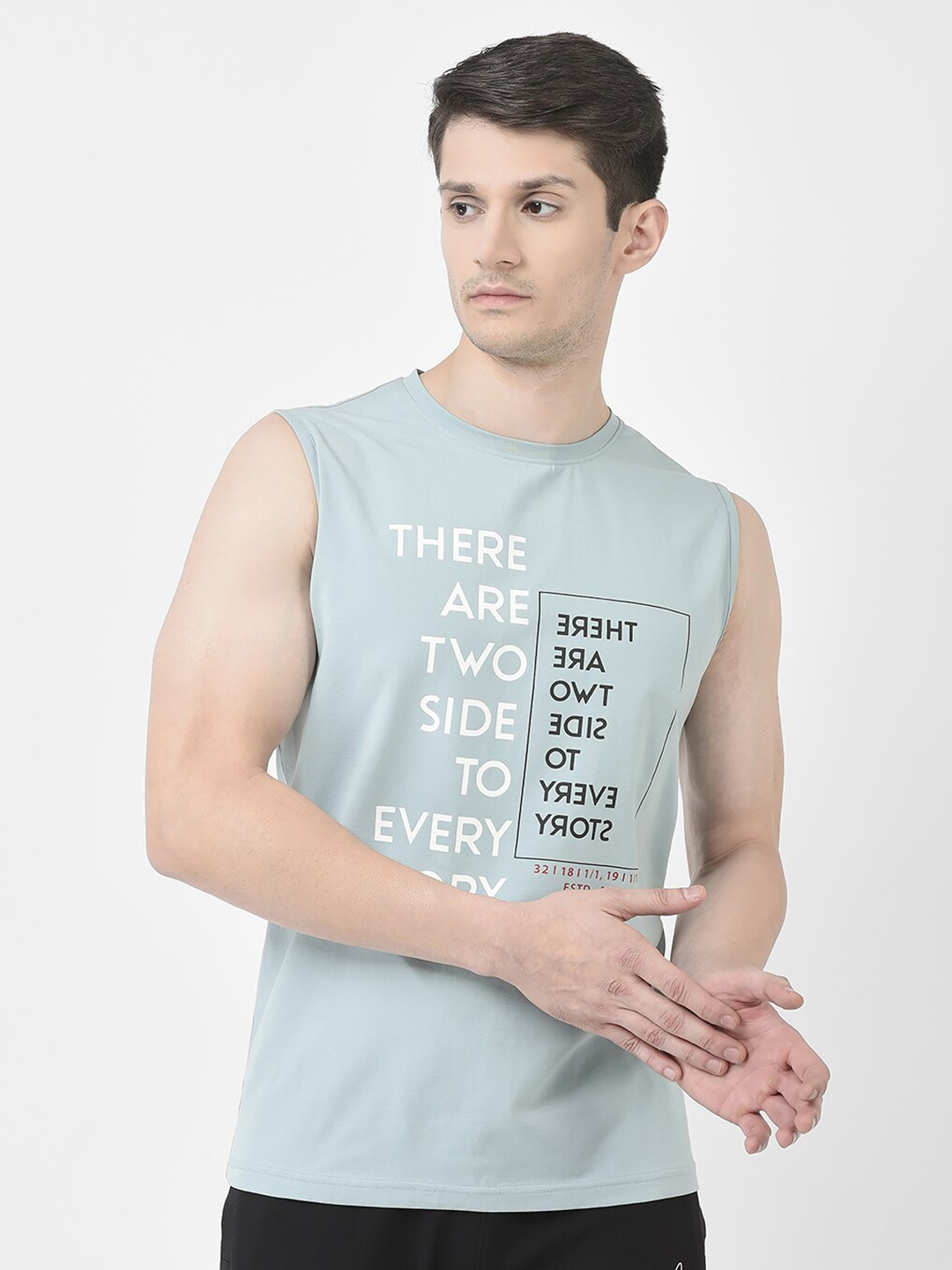 Crimsoune Club Typography Printed Sleeveless Pure Cotton T-shirt, Blue