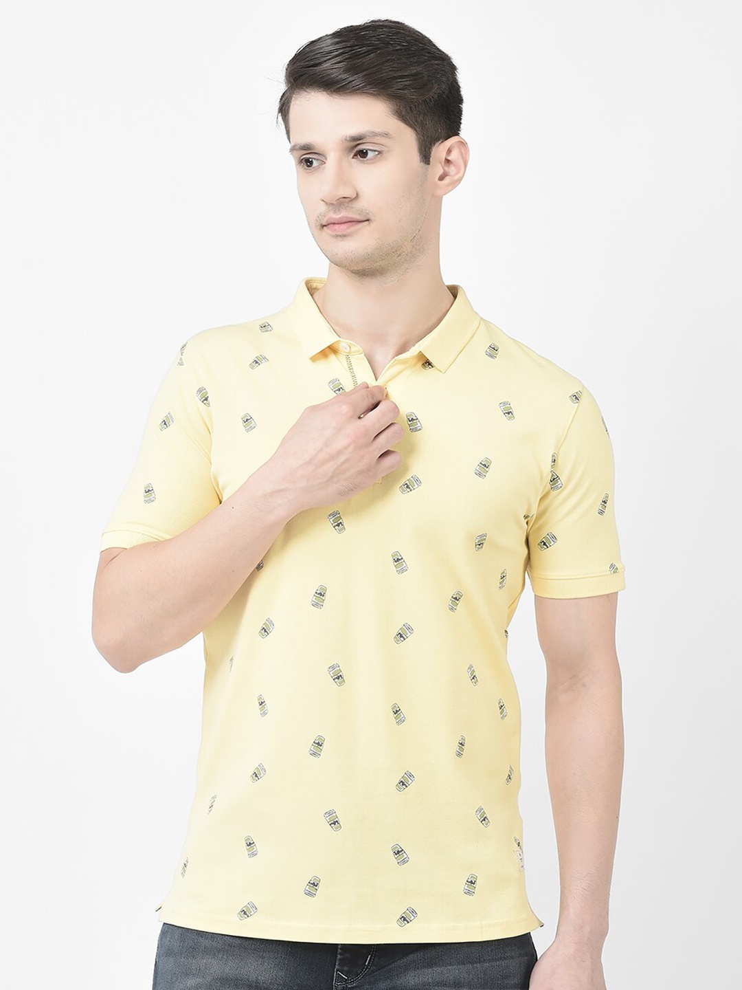 

Crimsoune Club Conversational Printed Polo Collar T-shirt, Yellow