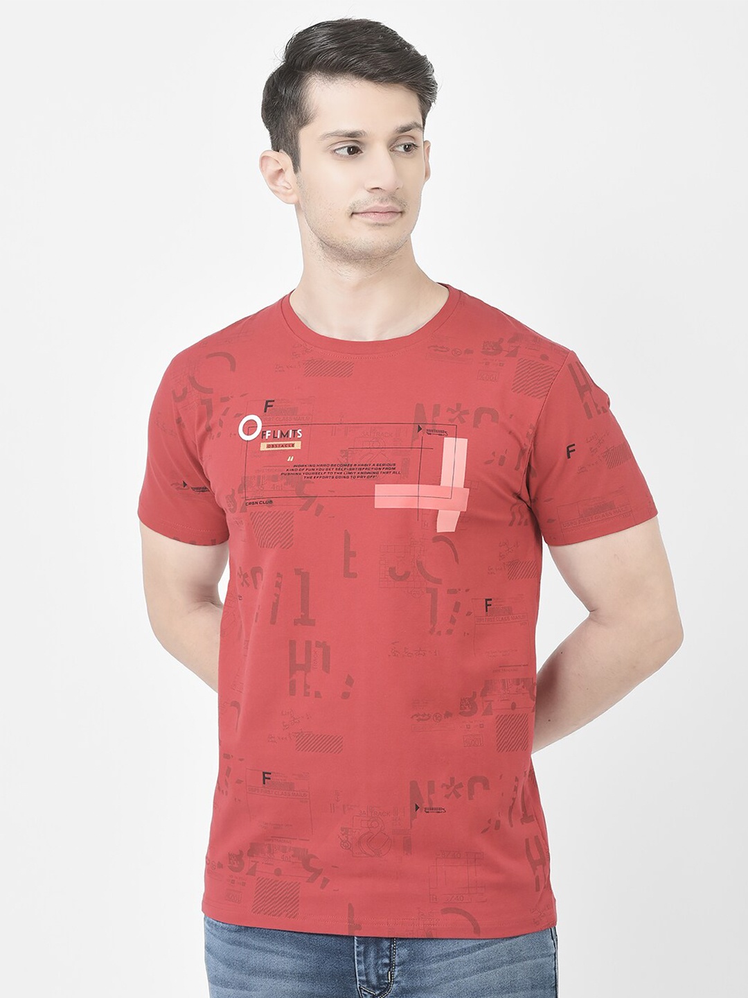 

Crimsoune Club Typography Printed T-shirt, Coral