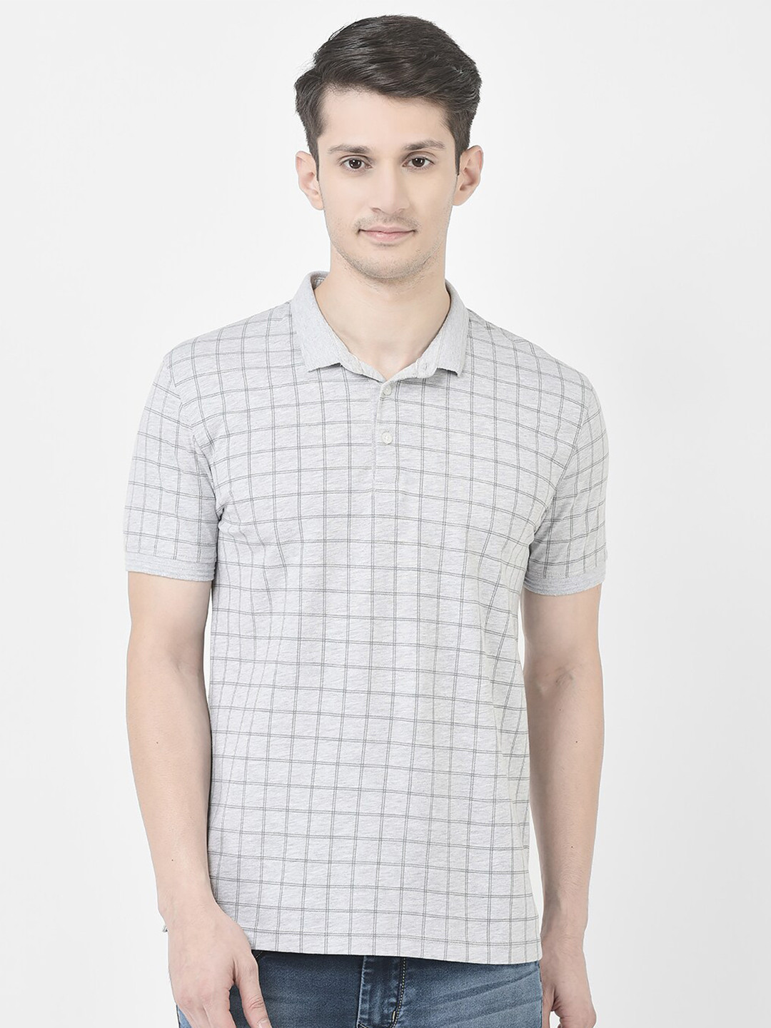 

Crimsoune Club Checked Polo Collar T-shirt, Grey melange