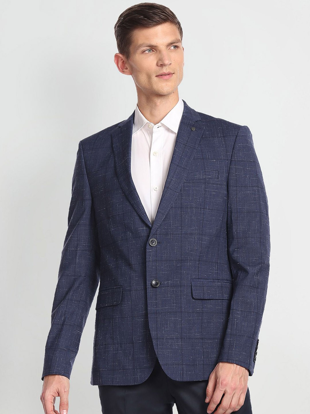

Arrow Checked Single-Breasted Formal Blazer, Blue