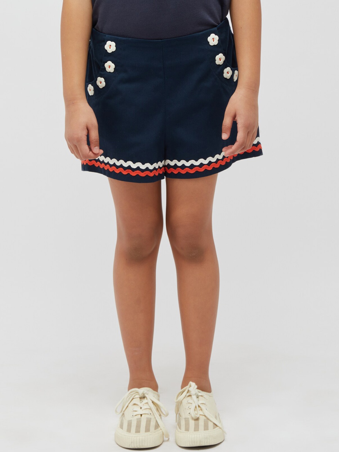 

One Friday Girls Mid-Rise Knee Length Regular Shorts, Navy blue