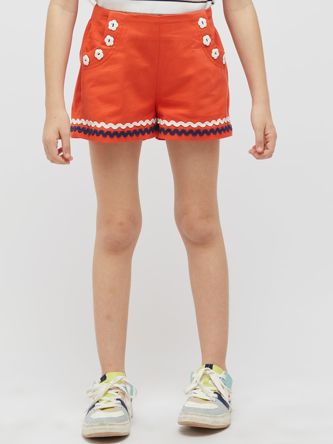 

One Friday Girls Mid-Rise Pure Cotton Shorts, Orange