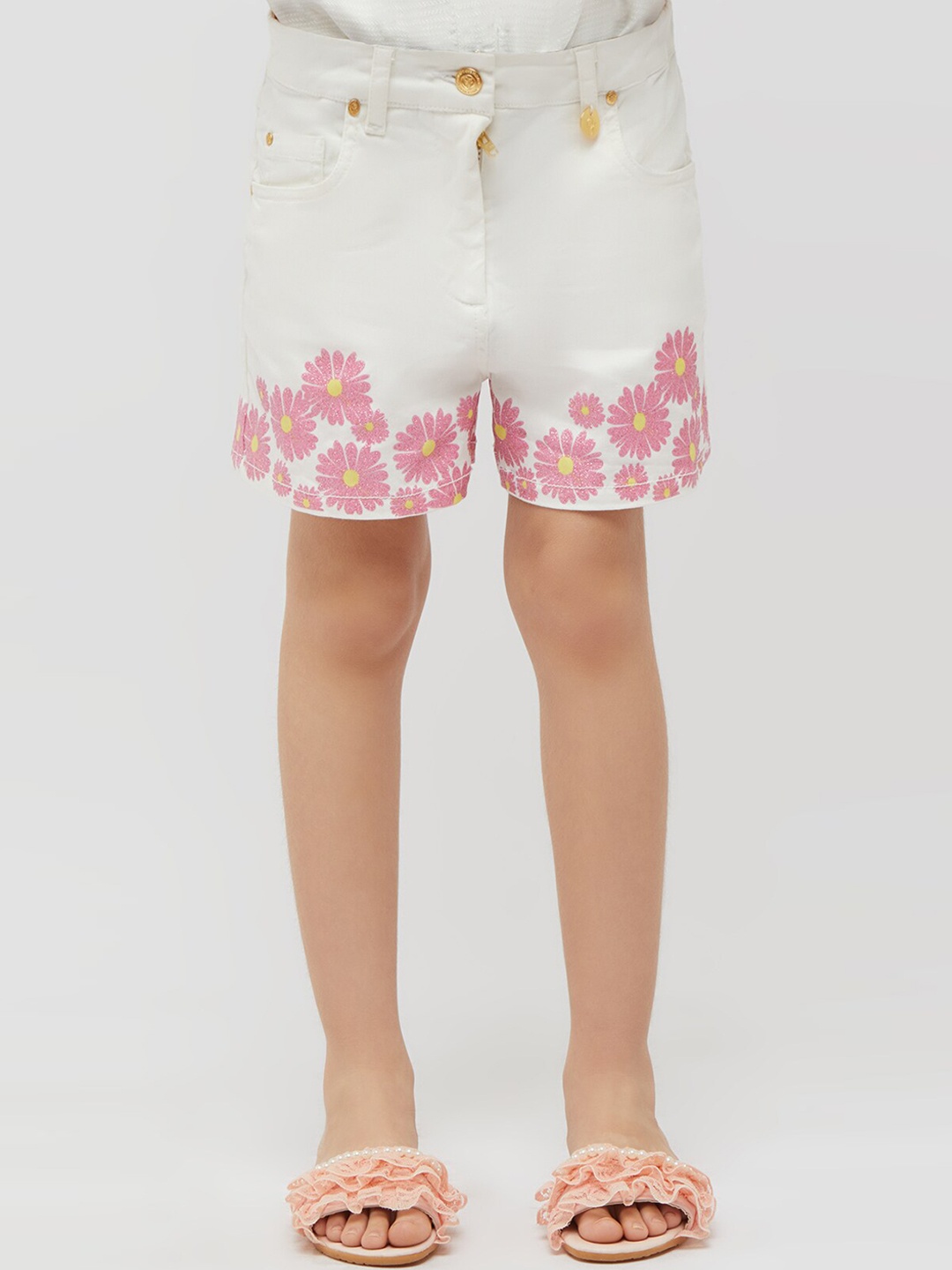 

One Friday Girls Floral Printed Knee Length Shorts, White