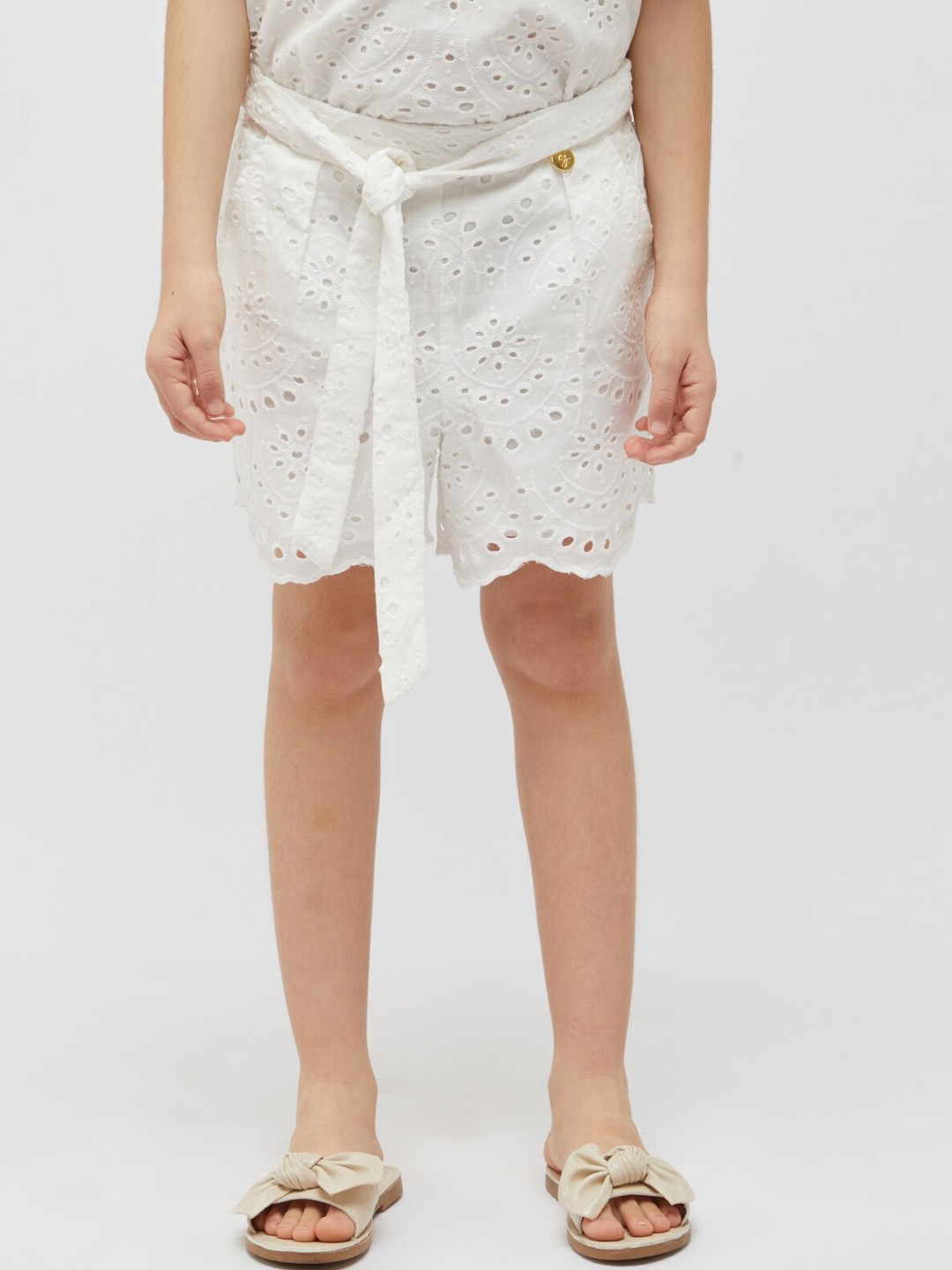 

One Friday Girls Self Design Mid-Rise Regular Shorts, White