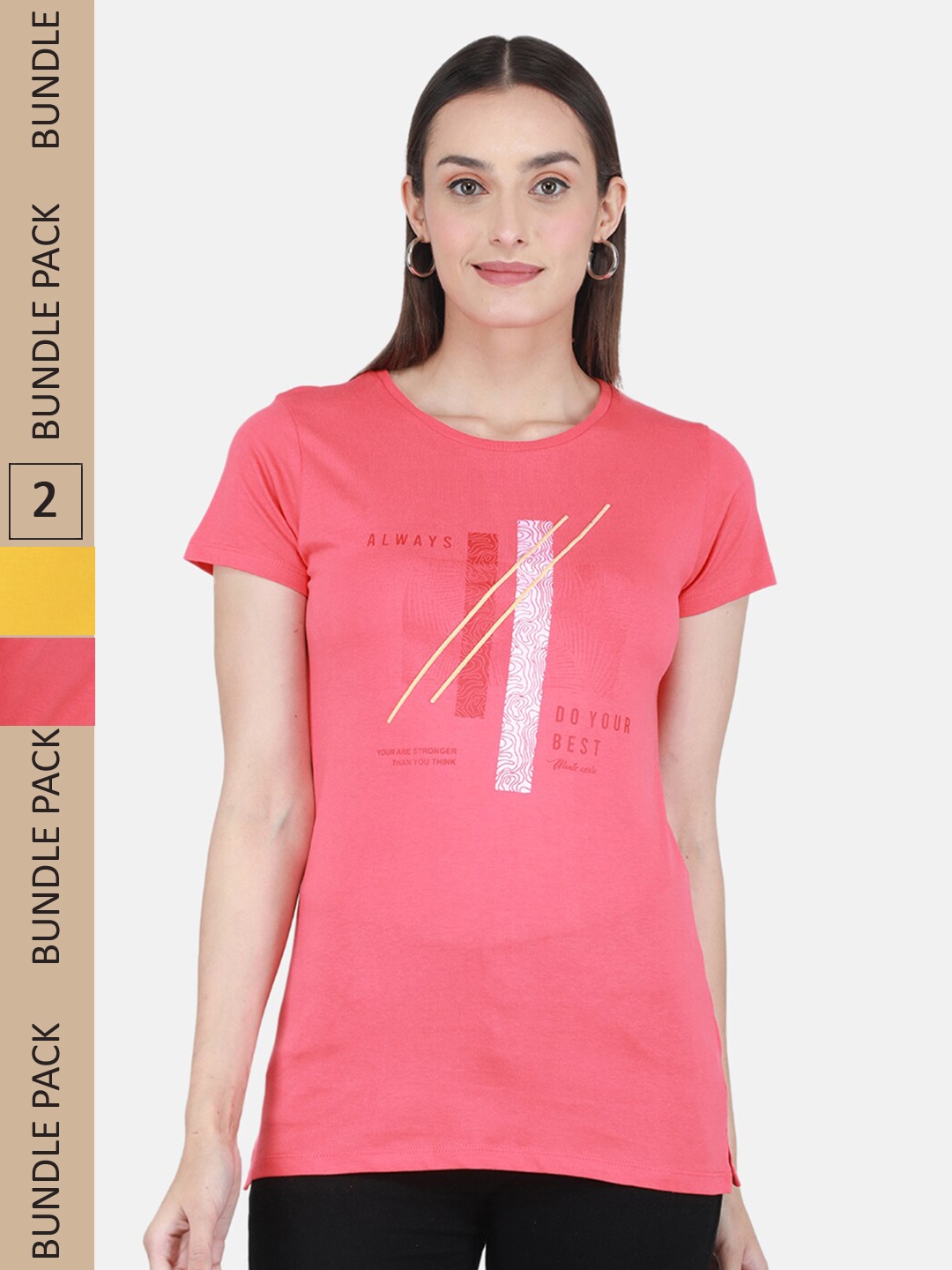 

Monte Carlo Pak of 2 Typography Printed Cotton T-Shirt, Coral