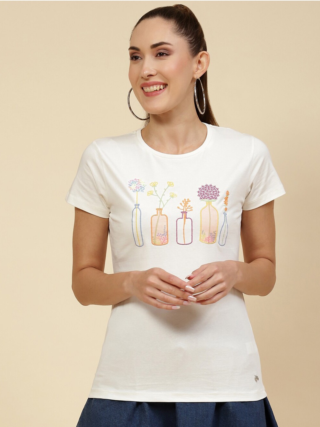 

Monte Carlo Floral Embroidered Top, Off white