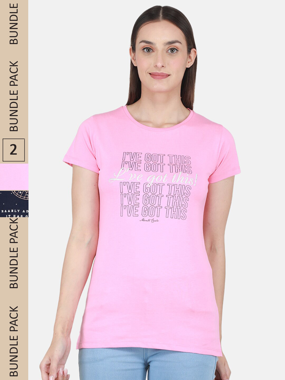 

Monte Carlo Pack of 2 Typography Printed Cotton Tops, Pink