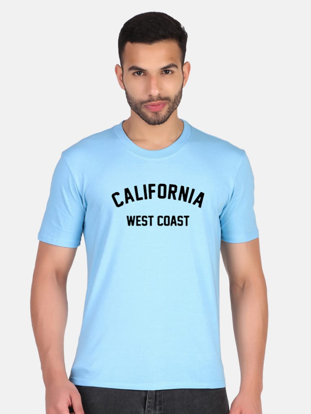 

TRENDY RABBIT Typography Round Neck Cotton T-shirt, Blue