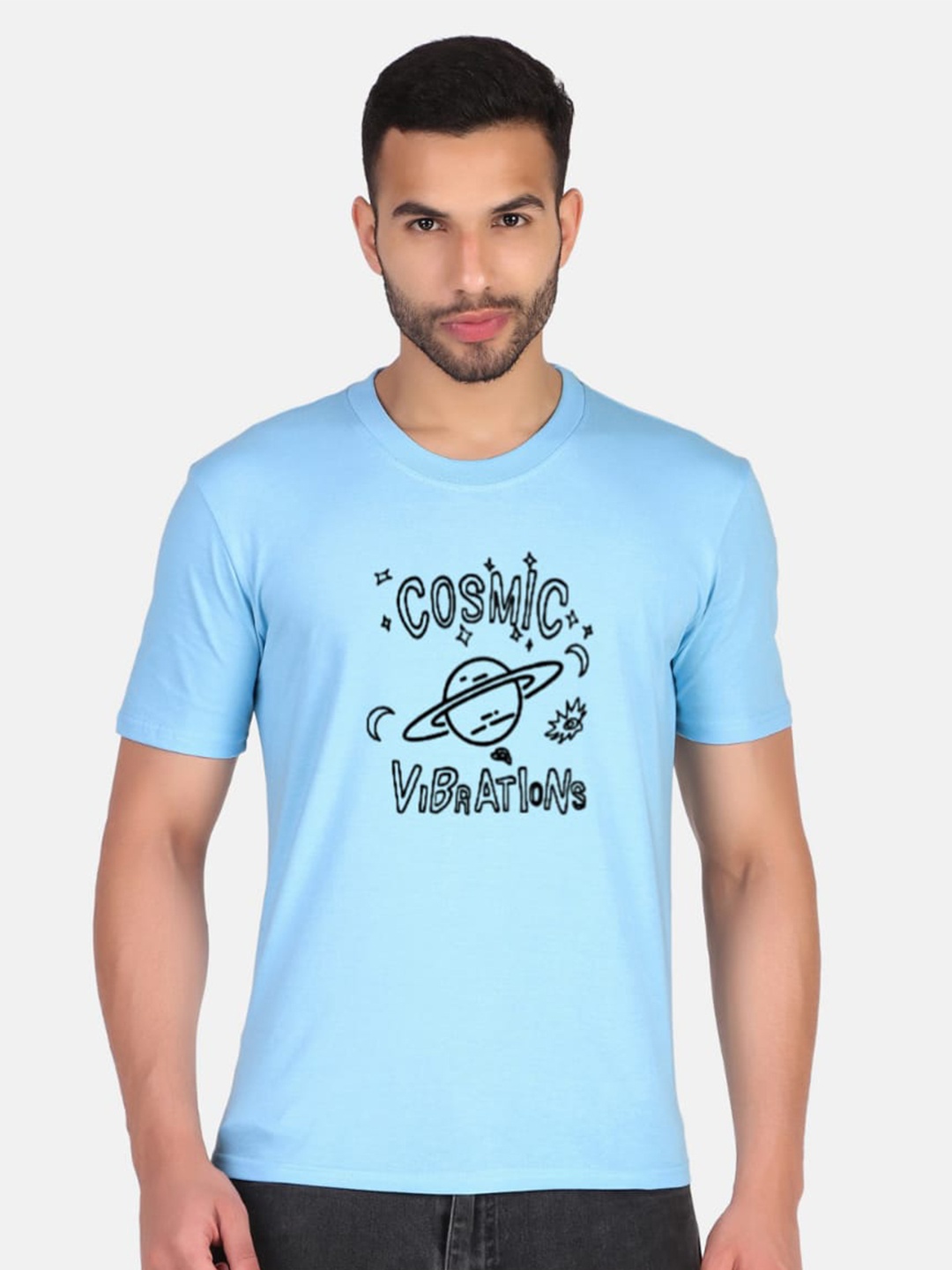 

TRENDY RABBIT Typography Round Neck Cotton T-shirt, Blue