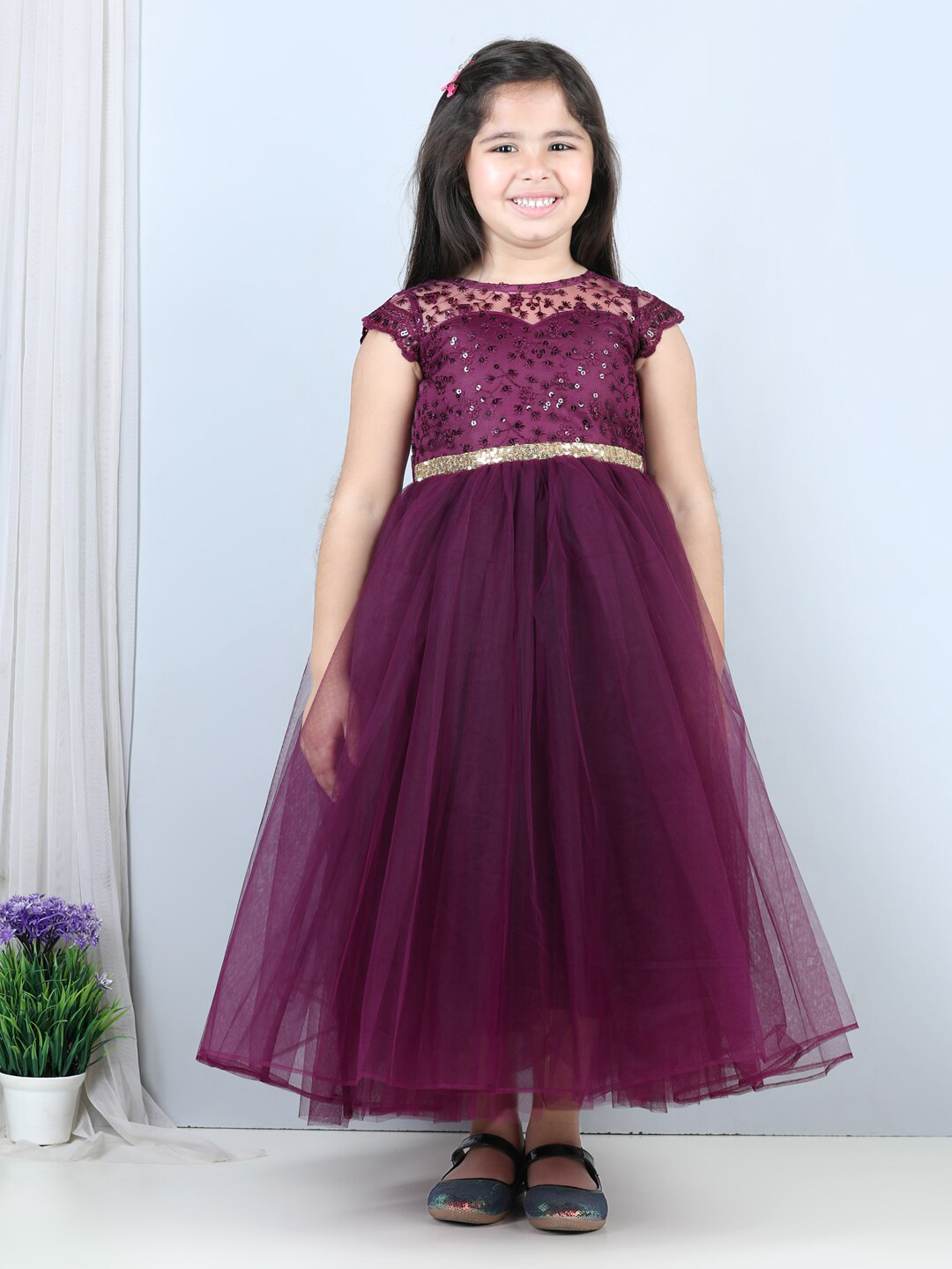 

Toy Balloon kids Girls Embellished Cap Sleeve Tulle Maxi Dress, Purple