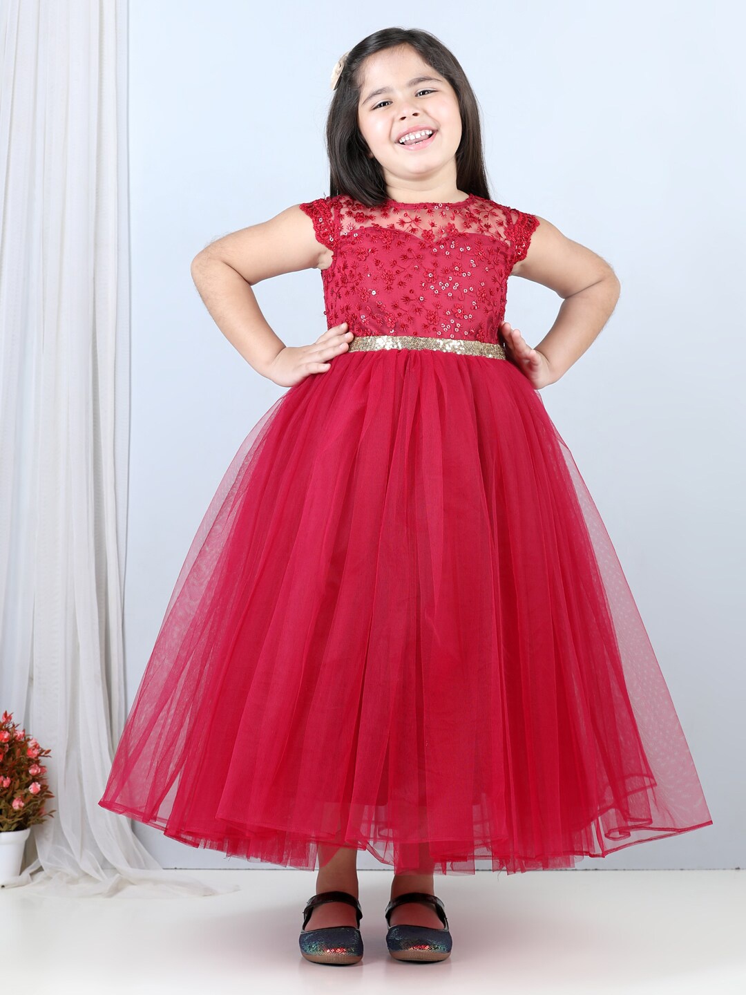 

Toy Balloon kids Magenta Embellished Net Maxi Dress