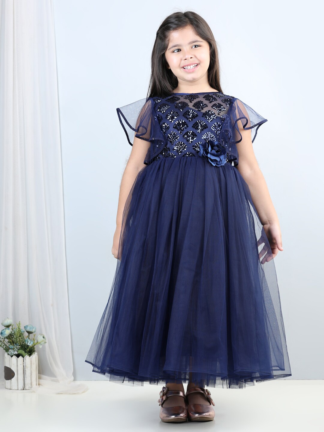

Toy Balloon kids Girls Embellished Net Maxi Dress, Navy blue