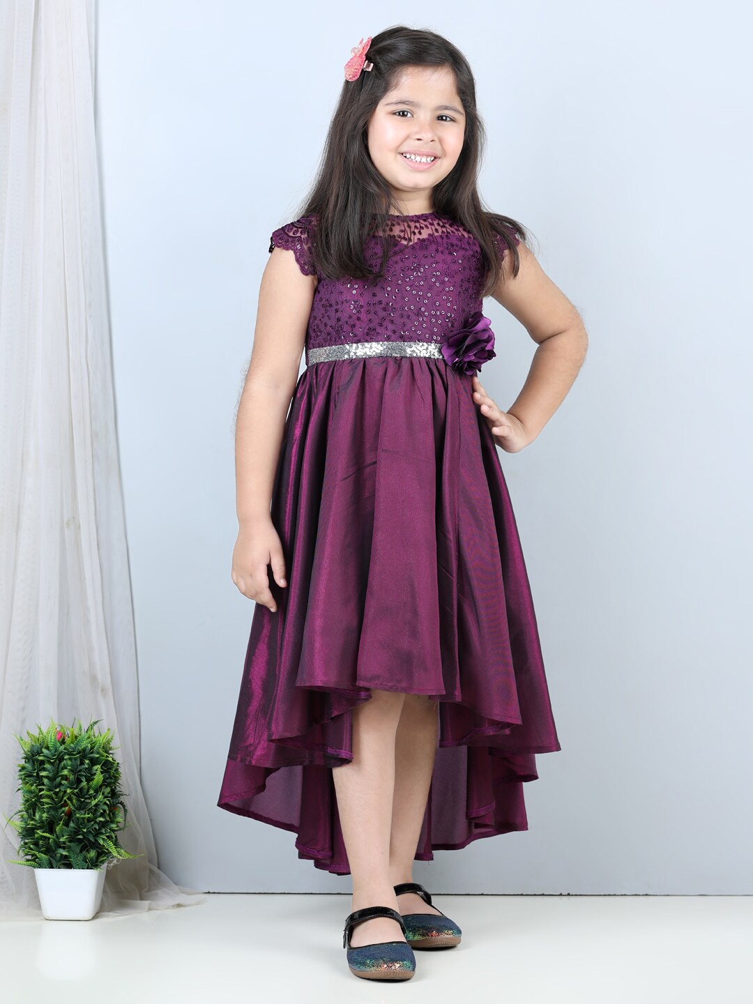 

Toy Balloon kids Girls Embellished Satin Fit & Flare Dress, Purple