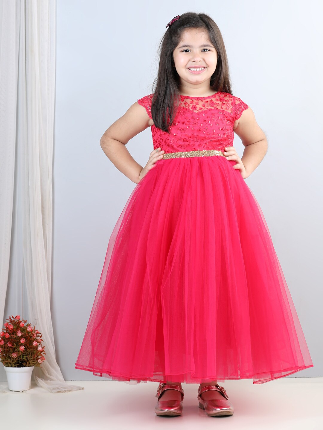 

Toy Balloon kids Girls Embellished Net Maxi Dress, Fuchsia