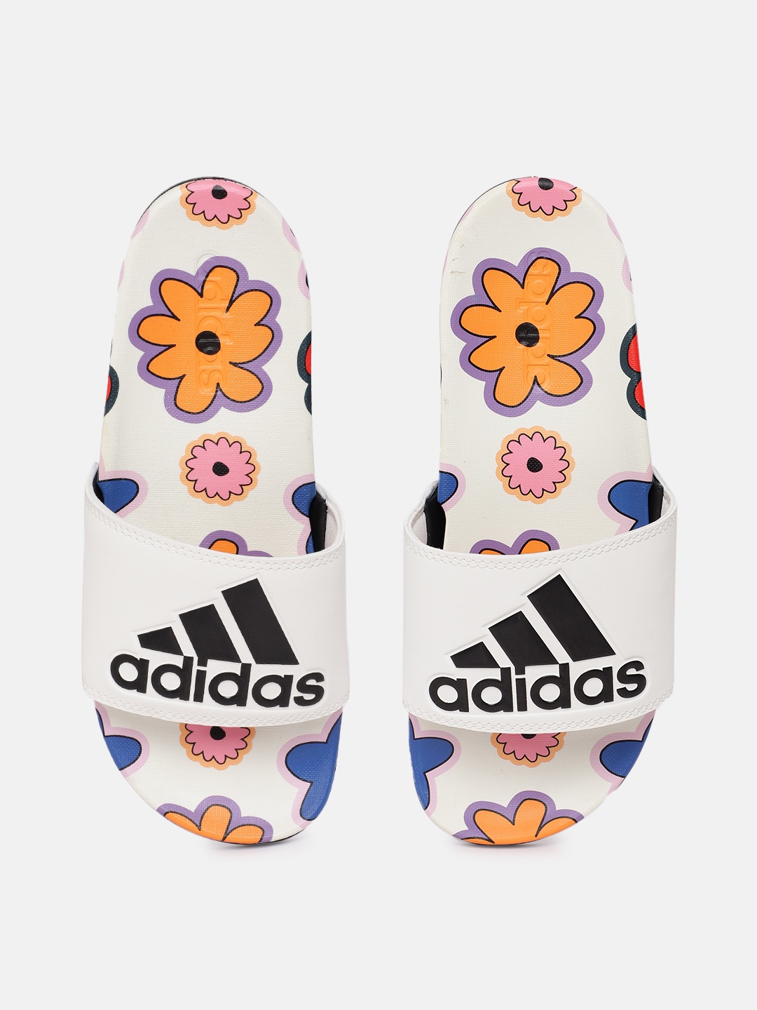 

ADIDAS Women Floral Printed Sliders with Brand Logo Detail, White