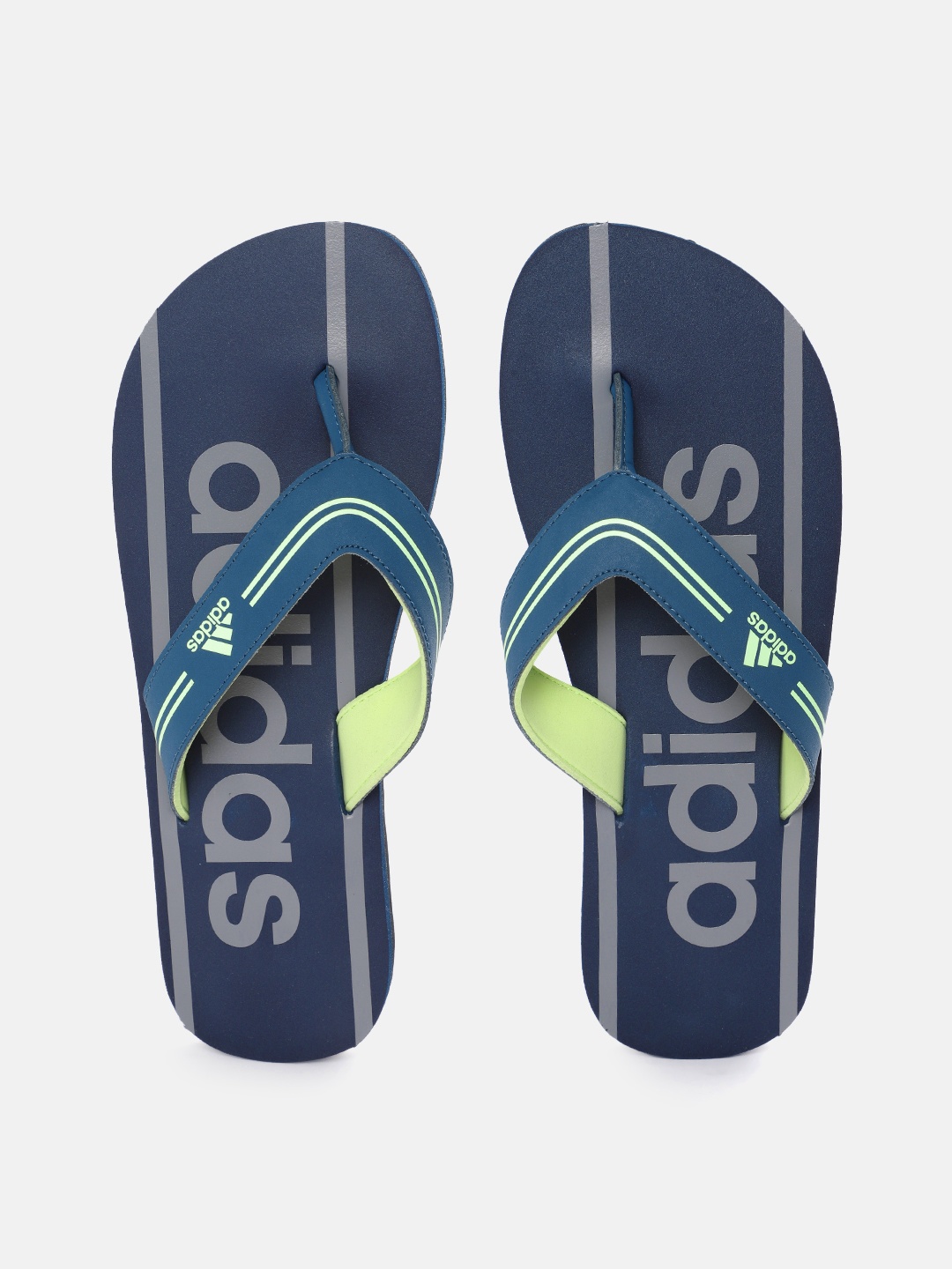 ADIDAS Men Brand Logo Printed Thong Flip-Flops, Navy blue