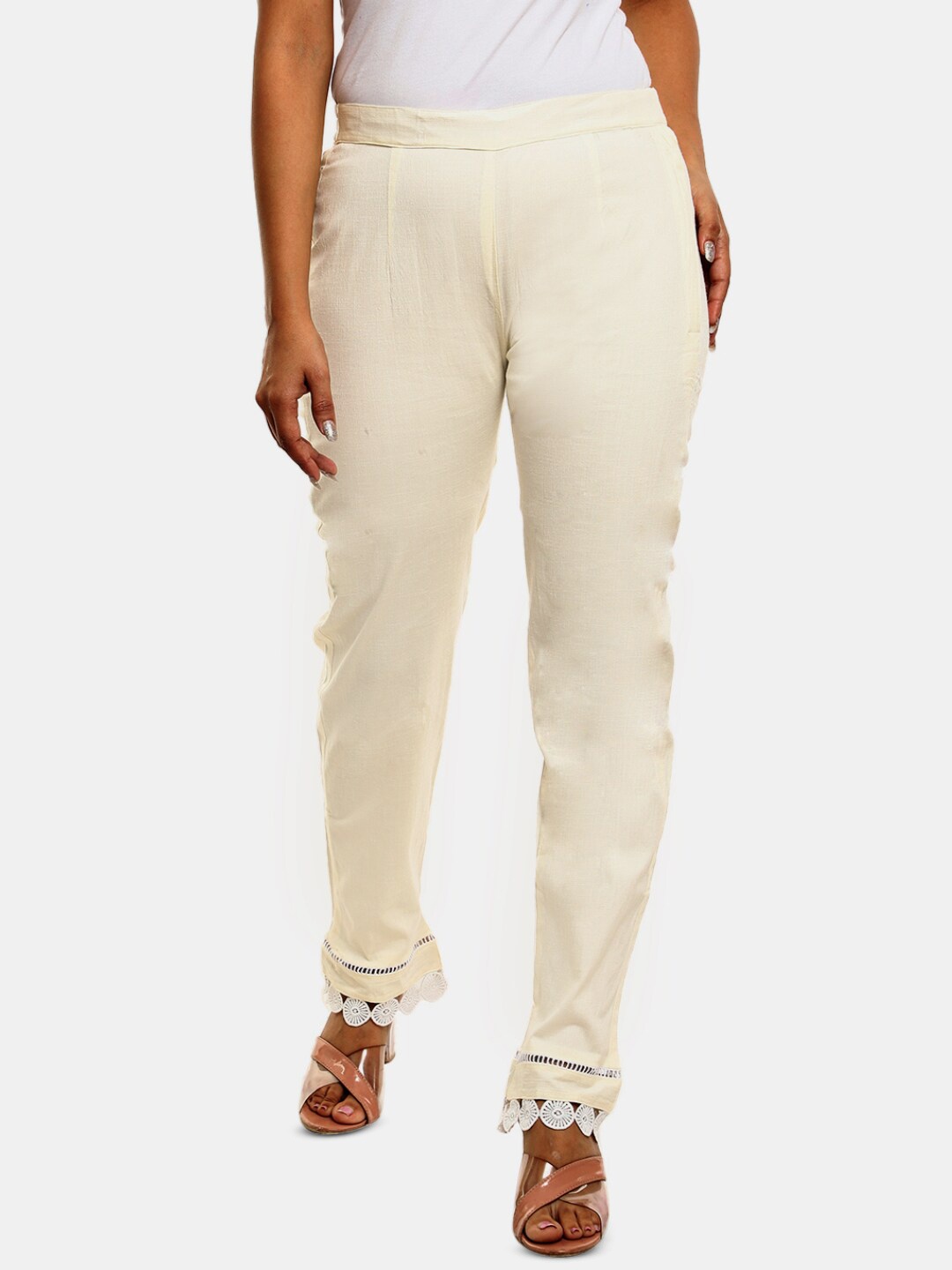 

V-Mart Women Mid-Rise Regular Trousers, Cream