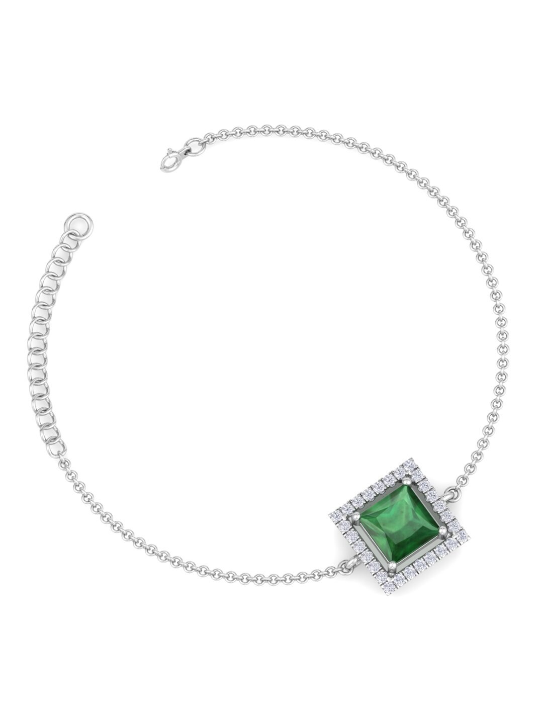 

Inddus Jewels Women Sterling Silver Cubic Zirconia Rhodium-Plated Link Bracelet, Green