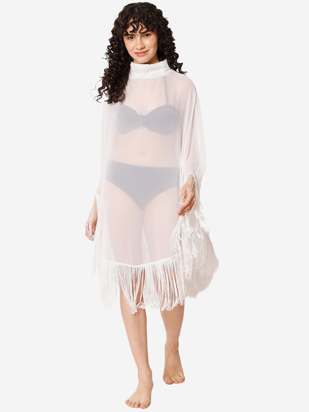 

Beau Design Fringed Hem Swimwear Cover-Up Dress, White