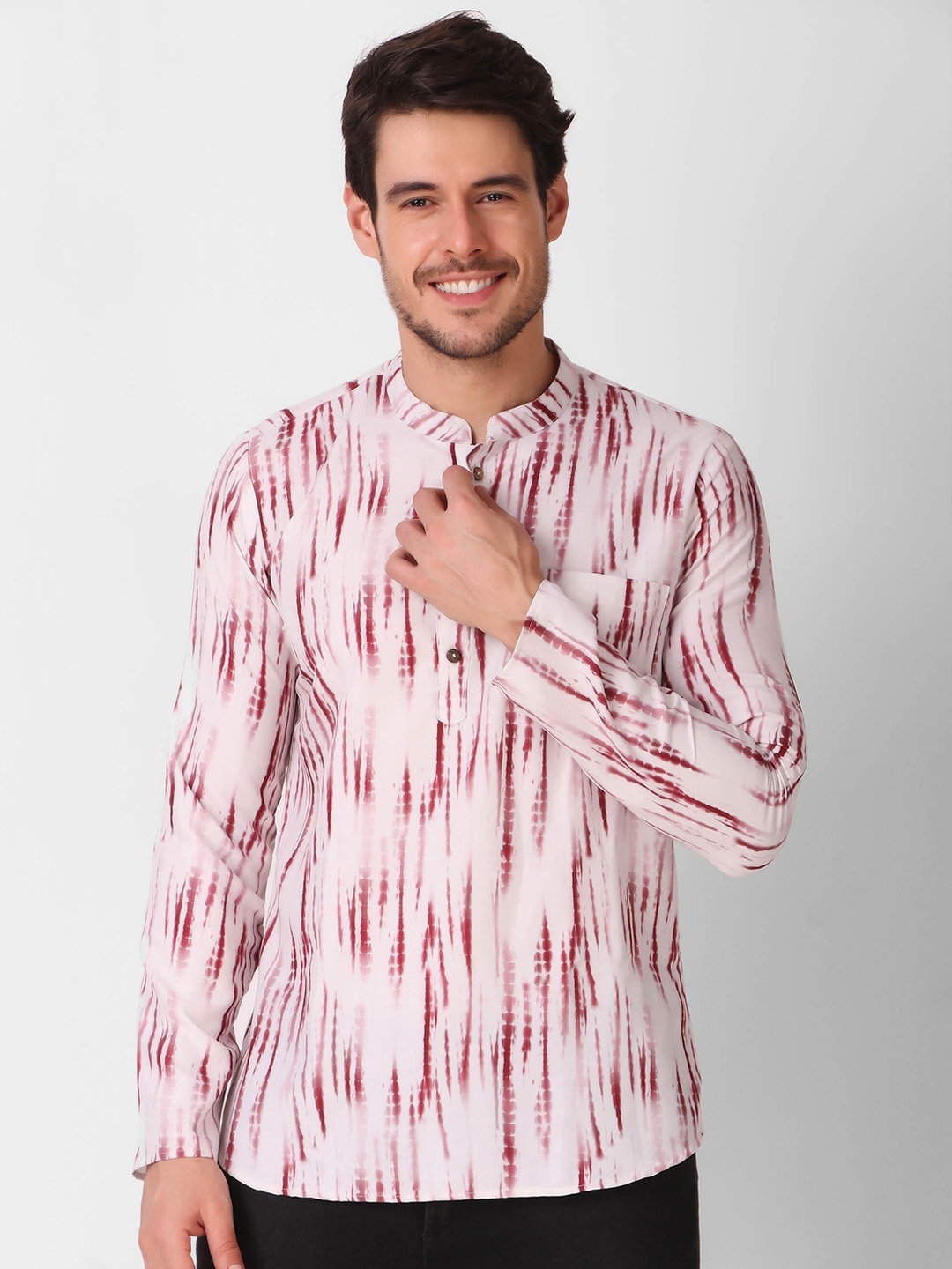 

Cult Indie Mandarin Collar Shibori Printed Short Kurta, Red