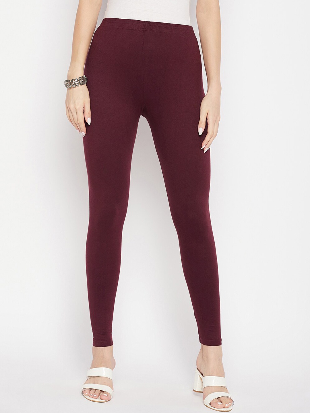 

Clora Creation Women Mid Rise Cotton Ankle Length Leggings, Burgundy
